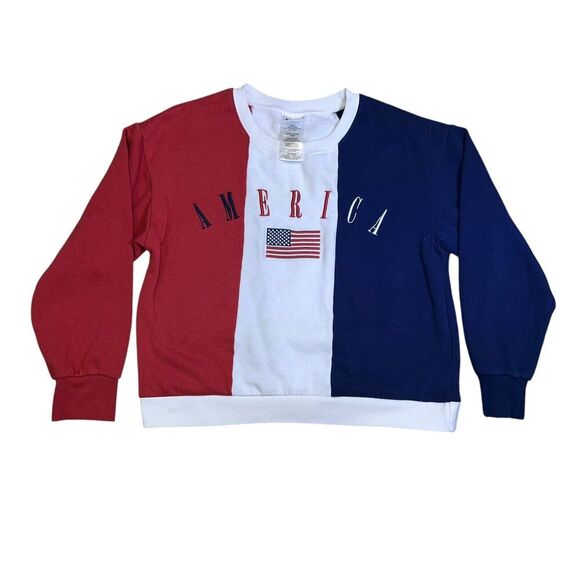 America Striped Crewneck Sweatshirt Size Medium IML Long Sleeve Pullover - Picture 4 of 9